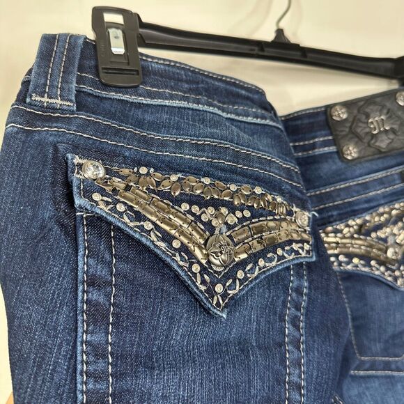 Miss Me Women’s Size 30 Cropped Frayed Bootcut Jeans JP5489B2 Bling Flap Pocket - Picture 8 of 13